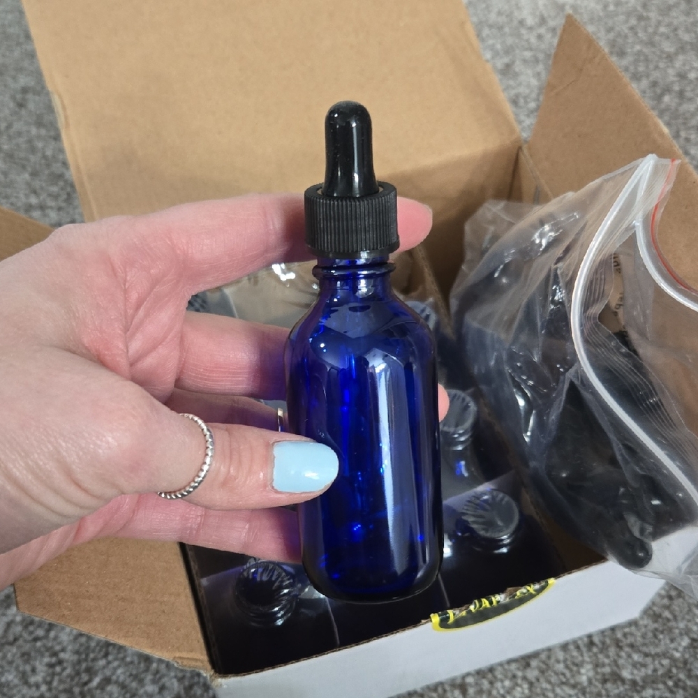 Set of 11 Blue Glass Dropper Bottle